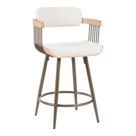 Σκαμπό μπαρ Cameo pakoworld μέταλλο μπρονζέ-white-wash ξύλο-μπέζ ύφασμα 53x50x93εκ |  Σκαμπώ μπαρ στο espiti