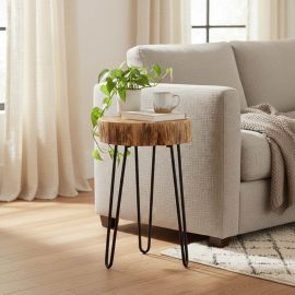 Βοηθητικό τραπέζι Tripp pakoworld μασίφ ξύλο ακακίας σε φυσική απόχρωση με μαυρα μεταλλικά πόδια 32x30x47εκ |  Τραπεζάκια βοηθητικά στο espiti