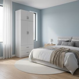 Ντουλάπα δίφυλλη με 2 συρτάρια και πατάρι Lego pakoworld σε λευκή απόχρωση 80x42x240εκ |  Ντουλάπες ρούχων στο espiti