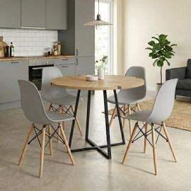 Σετ τραπεζαρία 5τμχ Rubes - Nova Megapap χρώμα φυσικό οξιάς - γκρι Ø100x78εκ. |  Σετ τραπεζαρίες στο espiti