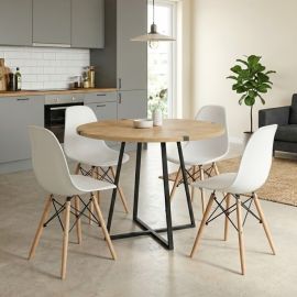 Σετ τραπεζαρία 5τμχ Rubes - Nova Megapap χρώμα φυσικό οξιάς - λευκό Ø100x78εκ. |  Σετ τραπεζαρίες στο espiti