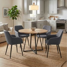 Σετ τραπεζαρία 5τμχ Rubes - Monica Megapap χρώμα φυσικό οξιάς - γκρι Ø100x78εκ. |  Σετ τραπεζαρίες στο espiti