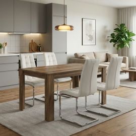 Σετ τραπεζαρία 5τμχ Darlen - Vela Megapap χρώμα καρυδί - λευκό 125x72x74εκ. |  Σετ τραπεζαρίες στο espiti