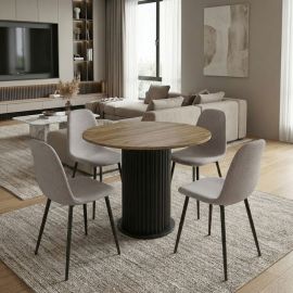 Σετ τραπεζαρία 5τμχ Bohema - Iris Megapap χρώμα μαύρο/sepet oak - ανοιχτό μπεζ Ø90x77,7εκ. |  Σετ τραπεζαρίες στο espiti