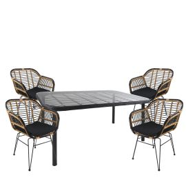Σετ Τραπεζαρία Κήπου ArteLibre AMPIUS Μαύρο Μέταλλο/Rattan/Γυαλί Με 4 Καρέκλες 14990367 14990367 ArteLibre |  Σετ τραπεζαρία κήπου στο espiti
