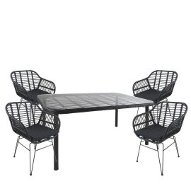 Σετ Τραπεζαρία Κήπου ArteLibre AMPIUS Μαύρο Μέταλλο/Rattan/Γυαλί Με 4 Καρέκλες 14990379 14990379 ArteLibre |  Σετ τραπεζαρία κήπου στο espiti