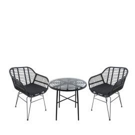 Σετ Τραπεζαρία Κήπου ArteLibre APPIUS Μαύρο Μέταλλο/Rattan/Γυαλί Με 2 Καρέκλες 14990382 14990382 ArteLibre |  Σετ τραπεζαρία κήπου στο espiti