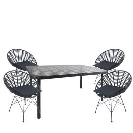 Σετ Τραπεζαρία Κήπου ArteLibre AMPIUS Μαύρο Μέταλλο/Rattan/Γυαλί Με 4 Καρέκλες 14990385 14990385 ArteLibre |  Σετ τραπεζαρία κήπου στο espiti
