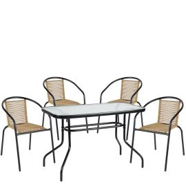 Σετ Τραπεζαρία Κήπου ArteLibre VULCAN Μαύρο/Φυσικό Rattan/Γυαλί/Μέταλλο Με 4 Πολυθρόνες 14990593 14990593 ArteLibre |  Σετ τραπεζαρία κήπου στο espiti