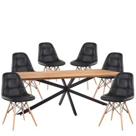Σετ Τραπεζαρία (6+1) ArteLibre DRYOPIS Μαύρο/Φυσικό Ξύλο/PVC/Μέταλλο 200x100x75cm 14990444 14990444 ArteLibre |  Σετ τραπεζαρίες στο espiti