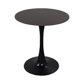 Tραπέζι Balou pakoworld sintered stone σε μαύρη απόχρωση με όψη μαρμάρου-βάση μαύρο μέταλλο Φ90x73εκ |  Τραπέζια στο espiti