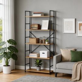 Βιβλιοθήκη Manlo pakoworld oak με μαύρο μέταλλο 58.6x23.5x144εκ |  Βιβλιοθήκες στο espiti