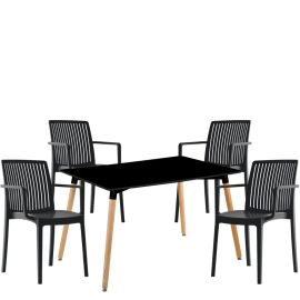 Σετ Τραπεζαρία (4+1) ArteLibre OWLET Μαύρο/Φυσικό Ξύλο/PP/MDF 120x80x74cm 14990686 ArteLibre |  Σετ τραπεζαρίες στο espiti