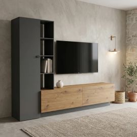 Σύνθετο σαλονιού Tilveo pakoworld oak-ανθρακί 230x41.5x180εκ |  Συνθέσεις σαλονιού στο espiti