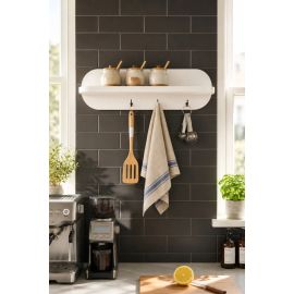 Stewehome Ράφι τοίχου κουζίνας με 3 άγκιστρα λευκό 60x11x11 cm 813385 |  Ραφιέρες τοίχου στο espiti