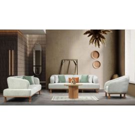 Stewehome Nova Σετ Καναπέδων 3+3+1 Με Ξύλινη Βάση &amp; Καμπύλα Μπράτσα Πράσινο Σαζ 240x100x48 cm 430280 |  Καναπέδες στο espiti