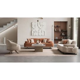 Stewehome Quatro Σετ Καναπέδων 3+3+1 Με Μεταλλικά Πόδια Μοντέρνο Πορτοκαλί / Κρεμ 200x95x75 cm 195507 |  Καναπέδες στο espiti