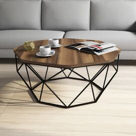 Stewehome Τραπεζάκι Σαλονιού Μεταλλικό Καρυδί 900x900x380 cm 729616 |  Τραπεζάκια σαλονιού στο espiti