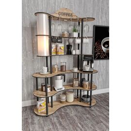 Stewehome Μοντέρνο Έπιπλο Καφέ Coffee Time με Ράφια και Κρεμάστρες -Δρυς 120x25x175 cm 521308 |  Σετ Κουζίνες στο espiti