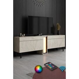 Stewehome Έπιπλο τηλεόρασης Nova με LED και Μεταλλικά Πόδια Τραβερτίν Μπεζ 180x32x55 cm 665145 |  Έπιπλα τηλεόρασης στο espiti