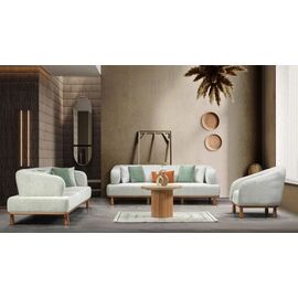 Stewehome Nova Σετ Καναπέδων 3+3+1 Με Ξύλινη Βάση &amp; Καμπύλα Μπράτσα Πράσινο Σαζ 240x100x48 cm 430280 |  Καναπέδες στο espiti