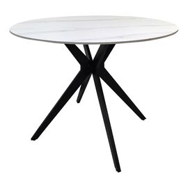 Τραπέζι Orbital pakoworld sintered stone λευκή ματ όψη μαρμάρου με μαύρο μεταλλικό πόδι Φ100x76εκ |  Τραπέζια στο espiti
