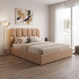 Κρεβάτι διπλό Sectra pakoworld terracotta μπουκλέ ύφασμα 160x200εκ |  Κρεβάτια στο espiti