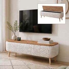 Έπιπλο τηλεόρασης Luno Megapap ύφασμα teddy χρώμα λευκό - pine oak 120x30x45εκ. |  Έπιπλα τηλεόρασης στο espiti