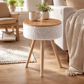 Τραπεζάκι βοηθητικό Luno Megapap ύφασμα teddy χρώμα λευκό - pine oak Ø33x50εκ. |  Τραπεζάκια βοηθητικά στο espiti