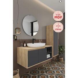 Stewehome Μπάνιο ντουλάπι με νιπτήρα καθρέφτη και ψηλό ντουλάπι από mdf Γκρι 100x45x51 cm 123385 |  Στήλες Μπάνιου στο espiti