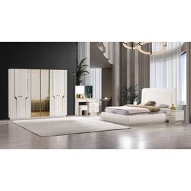 Stewehome Μοντέρνο σετ υπνοδωματίου με ντουλάπα MDF και σκελετό κρεβατιού με υφασμάτινη επένδυση Αναφερόμενο 242x52x210 cm 90114397 |  Σέτ Κρεβατοκάμαρας στο espiti