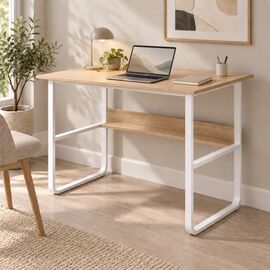 Γραφείο εργασίας Kela pakoworld mdf σε oak απόχρωση με λευκό μέταλλο 100x60x73εκ |  Γραφεία εργασίας στο espiti