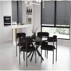 Stewehome Στρογγυλό τραπέζι από MDF για 4 άτομα και 4 μαύρες καρέκλες Teddy. 90x90 cm 2914826 |  Σετ τραπεζαρίες στο espiti