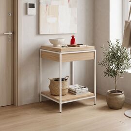 Κονσόλα Odar pakoworld με αποθηκευτικό χώρο sonoma MDF με λευκό μέταλλο 63x63x80εκ |  Συρταριέρες -Κονσόλες στο espiti