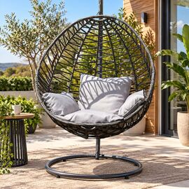 Stewehome Κρεμαστή Καρέκλα Ρατάν Σκούρο Γκρι 115x115x196 cm 973623 |  Κούνιες στο espiti