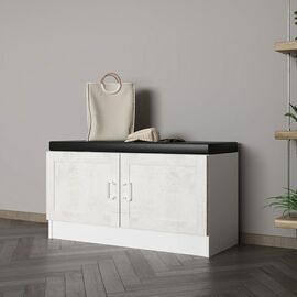 Stewehome Παπουτσοθήκη Πάγκος με Ντουλάπια &amp; Μαξιλάρι Λευκή Rustic με Μαύρο Κάθισμα 90x35x50 cm 454344 |  Παπουτσοθήκες στο espiti