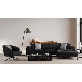 Stewehome Μοντέρνος Μαύρος Γωνιακός Καναπές Κρεβάτι με Πολυθρόνα 280x88x82 cm 717003 |  Καναπέδες γωνιακοί στο espiti