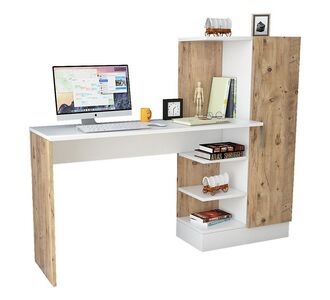 Γραφείο-ραφιέρα Kary pakoworld λευκό-oak 152,5x40x120εκ |  Γραφεία στο espiti