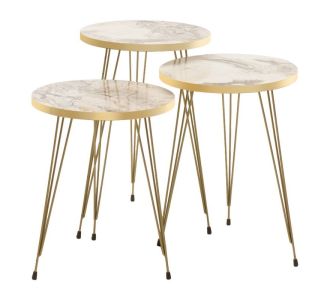 Βοηθητικά τραπέζια σαλονιού Buena pakoworld σετ 3τεμ λευκό μαρμάρου-χρυσό |  Τραπεζάκια βοηθητικά στο espiti