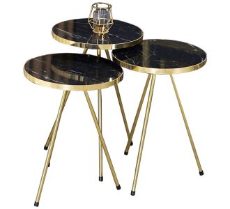 Βοηθητικά τραπέζια Weber pakoworld σετ 3τεμ μαύρο μαρμάρου-χρυσό |  Τραπεζάκια βοηθητικά στο espiti