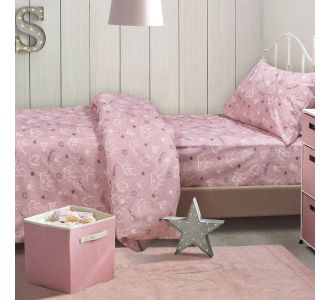 Σετ σεντόνια μονά με λάστιχο Princess Art 6214 100x200+30 Ροζ   Beauty Home |  Σεντόνια Παιδικά στο espiti
