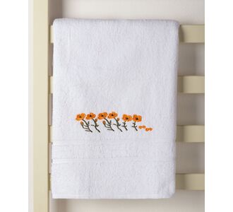 Δωδεκάδα πετσέτες χεριών (30cm x 50cm) λευκό με πορτοκαλί λουλούδι 6978000004837 SilkFashion |  Σετ Πετσέτες στο espiti