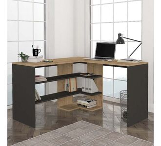 Γραφείο εργασίας Stylo Megapap από μελαμίνη χρώμα sapphire oak -  ανθρακί 120x120x73,8εκ. |  Γραφεία στο espiti