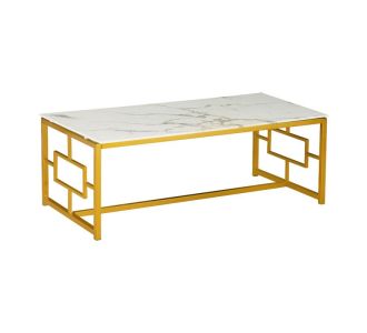 Τραπέζι σαλονιού Eccento pakoworld χρυσό-επιφάνεια λευκό μαρμάρου 8mm 120x60x44εκ |  Τραπεζάκια σαλονιού στο espiti