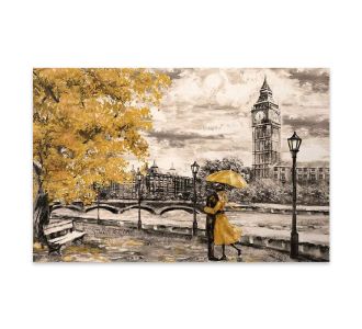 Πίνακας σε καμβά "Big Ben And Yellow Leaves" Megapap ψηφιακής εκτύπωσης 125x80x3εκ. |  Πίνακες στο espiti