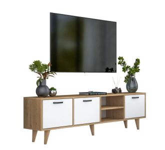Έπιπλο τηλεόρασης Sercio pakoworld λευκό-καρυδί μελαμίνη-πόδι φυσικό χρώμα ξύλο180x29.7x48.6εκ |  Έπιπλα τηλεόρασης στο espiti