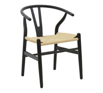 Καρέκλα Wishbone pakoworld μαύρο rubberwood-έδρα φυσικό σχοινί 53x55x76εκ |  Καρέκλες στο espiti