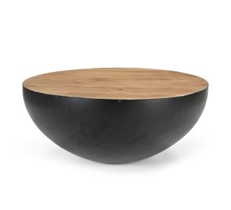 Τραπέζι σαλονιού Coffelty Inart μαύρο μέταλλο-μασίφ ξύλο ακακίας Φ90x40εκ |  Τραπεζάκια σαλονιού στο espiti