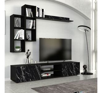 Σύνθεση τηλεόρασης Duana Megapap χρώμα μαύρο εφέ μαρμάρου - μαύρο 180x38x35,7εκ. |  Συνθέσεις σαλονιού στο espiti
