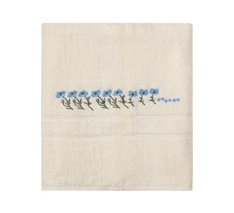 Πετσέτα Σώματος ( 100cm x 150cm ) Ivory με Σιέλ Λουλούδι 5206978161513 SilkFashion |  Σετ Πετσέτες στο espiti